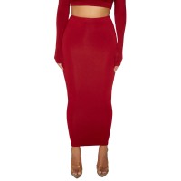 Naked Wardrobe Solid Hourglass Midi Skirt, Burgundy, X-Small
