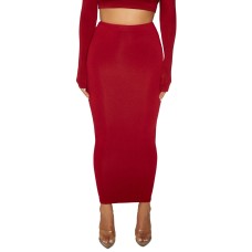 Naked Wardrobe Solid Hourglass Midi Skirt, Burgundy, X-Small