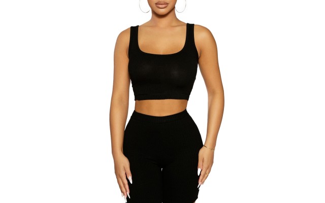  Womens Corset Crop Tank Top, Black/L
