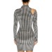  Womens Houndstooth-Print Crisscross Dress (White, M)