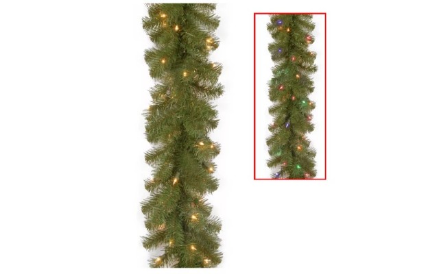 National Tree 9 ft North Valley Spruce Garland with Battery Operated Dual Color LED Lights