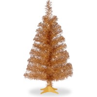 National Tree Company Artificial Christmas Tree, Champagne Gold Tinsel, Includes Stand, 3 feet