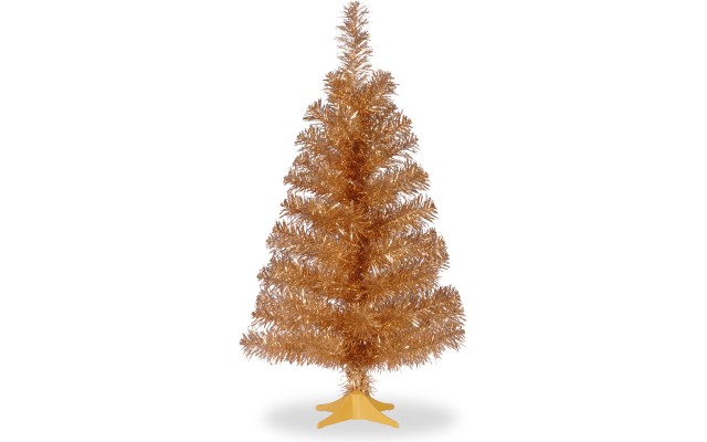  Artificial Christmas Tree, Champagne Gold Tinsel, Includes Stand, 3 feet