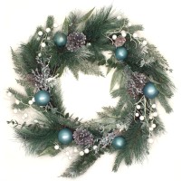 National Tree Company Artificial Decorated Evergreen Christmas Wreath, with Berry Clusters, Silver Pinecones, and Leafy Greens, 24 in