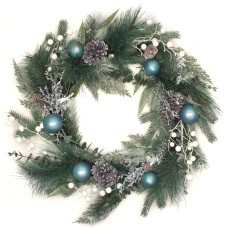 National Tree Company Artificial Decorated Evergreen Christmas Wreath, with Berry Clusters, Silver Pinecones, and Leafy Greens, 24 in