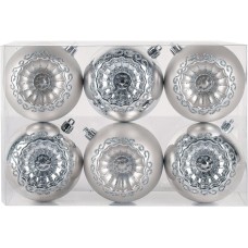 National Tree Company First Traditions Christmas Tree Ornaments, Metallic Silver with Swirls, Set of 6