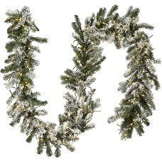 National Tree Company Pre-Lit Artificial Christmas Garland, Green, Snowy Green, White Lights, Decorated With Frosted Branches, Plug In, Christmas Collection, 9 Feet