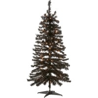 National Tree Company Pre-Lit Artificial Christmas Tree, Black Tinsel, White Lights, Includes Stand, 4 feet