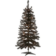 National Tree Company Pre-Lit Artificial Christmas Tree, Black Tinsel, White Lights, Includes Stand, 4 feet