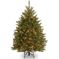 National Tree Company Pre-Lit Artificial Mini Christmas Tree, Green, Dunhill Fir, White Lights, Includes Stand, 4 Feet
