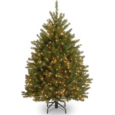 National Tree Company Pre-Lit Artificial Mini Christmas Tree, Green, Dunhill Fir, White Lights, Includes Stand, 4 Feet