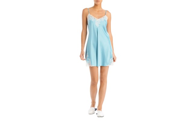 Natori Lace Trim Satin Chemise, X-Large, Green