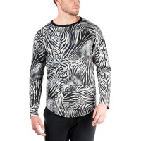 Natori Mens Kaede Leopard-Print Raglan Shirts, Black, Medium
