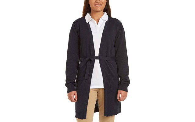  Juniors Uniform Wrap Cardigan Sweater, Navy, 3-5