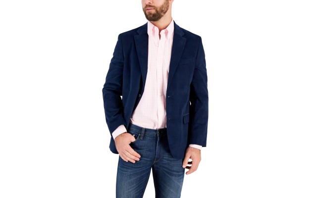  Men’s Modern-Fit Active Stretch Corduroy Sport Coat, Blue, 42L