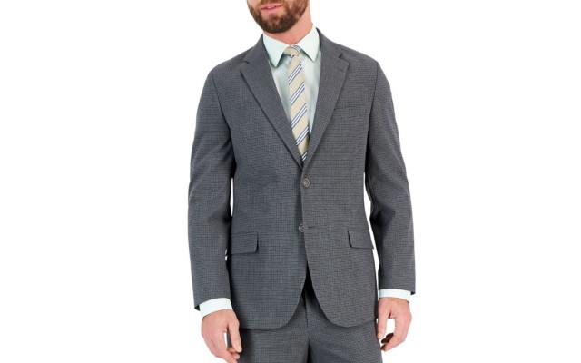  Mens Modern-Fit Bi-Stretch Fashion Suit Jacket, Black/Gray, 40S