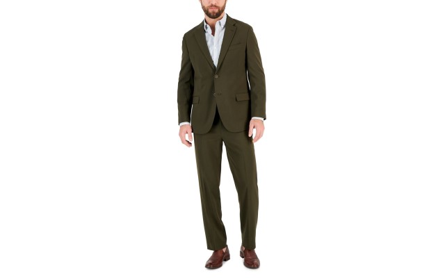  Mens Modern-Fit Bi-Stretch Fashion Suit, Olive, 40L