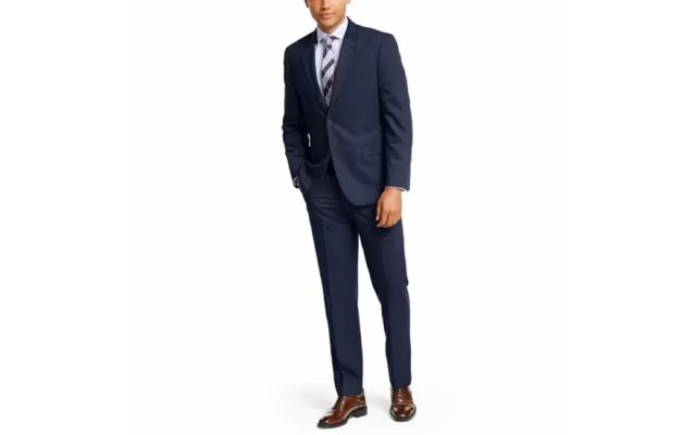  Men’s Solid Color Modern-Fit Suits, Navy, 50 T/L 45W