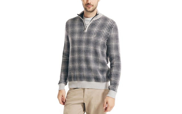  Men’s Sustainably Crafted Plaid Quarter-Zip Sweater Size: XXX-Large