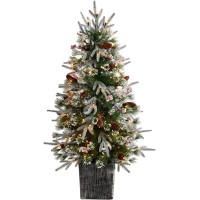Nearly Natural 4ft. Frosted Artificial Christmas Tree Pre-Lit with 105 LED light