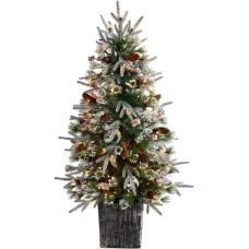 Nearly Natural 4ft. Frosted Artificial Christmas Tree Pre-Lit with 105 LED light