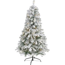 Nearly Natural 5ft. Flocked Rock Springs Spruce Artificial Christmas Tree with 150 Clear LED Lights, Green