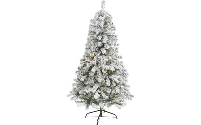  5ft. Flocked Rock Springs Spruce Artificial Christmas Tree with 150 Clear LED Lights, Green