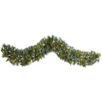 Nearly Natural 6ft. Snow Tipped Christmas Artificial Garland with 35 Clear LED Lights and Pine Cones