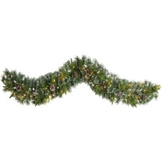 Nearly Natural 6ft. Snow Tipped Christmas Artificial Garland with 35 Clear LED Lights and Pine Cones