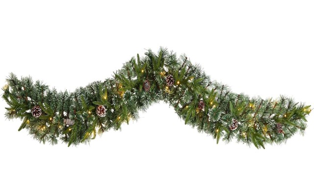  6ft. Snow Tipped Christmas Artificial Garland with 35 Clear LED Lights and Pine Cones