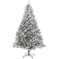 Nearly Natural 7ft. Flocked Rock Springs Spruce Artificial Christmas Tree with 800 Bendable Branches