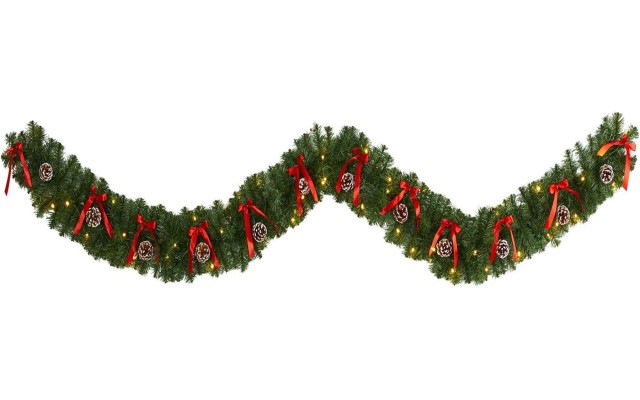  9ft. Bow and Pinecone Artificial Christmas Garland with 35 Clear LED Lights