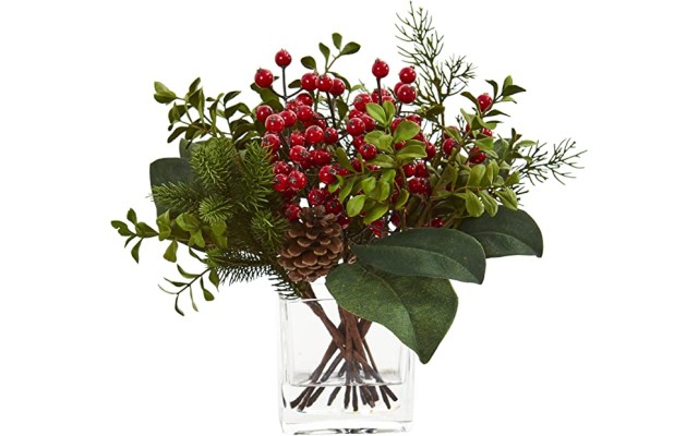  Berry, Pine and Boxwood Artificial Silk Arrangements Red