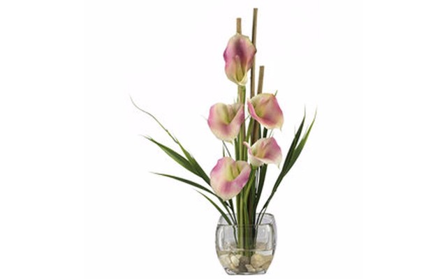  Calla Lilly Liquid Illusion Silk Flower Arrangement, High Pink, 8”