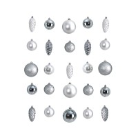 Nearly Natural Holiday Christmas 23 Piece Lux Shatterproof Ornament Set, Silver