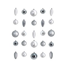 Nearly Natural Holiday Christmas 23 Piece Lux Shatterproof Ornament Set, Silver