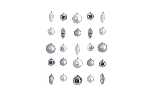  Holiday Christmas 23 Piece Lux Shatterproof Ornament Set, Silver