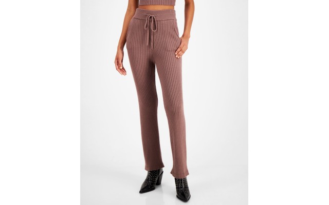  Ribbed Sweater Pants, Mink, Large