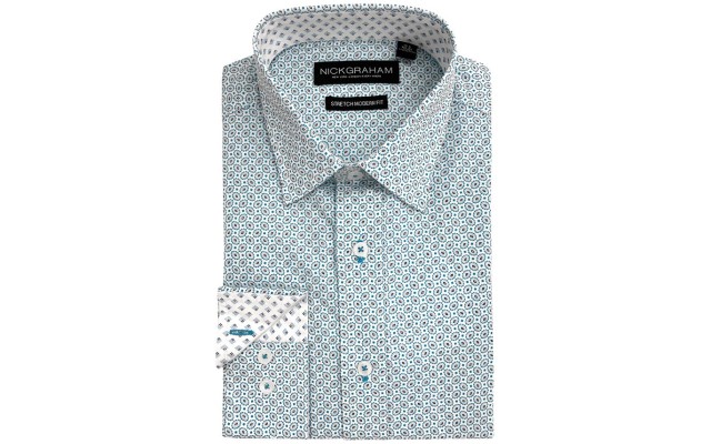 Nick Graham Men’s Modern-Fit Stretch Foulard Geometric Print Dress Shirt 15.5 34-35 M