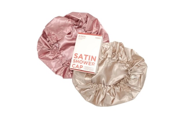  Satin Shower Cap in Champagne & Blush Frizz Steam Proof Perfect Fit 2 Pack