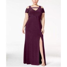 Nightway Womens Plus Size Cold-Shoulder Keyhole Gown Dress, Plum, 22W