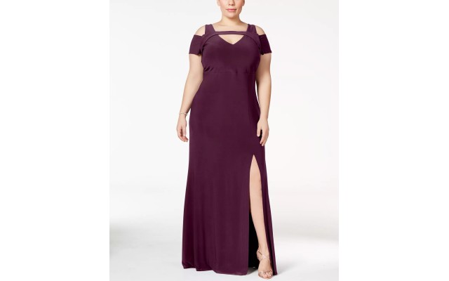  Womens Plus Size Cold-Shoulder Keyhole Gown Dress, Plum, 22W