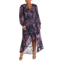 Nightway Womens Plus Size Printed High-Low Dress, Purple/18W