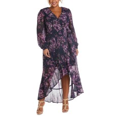 Nightway Womens Plus Size Printed High-Low Dress, Purple/18W