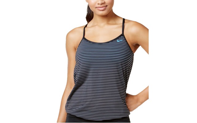  Striped Layered Tankini Top (Black, S)
