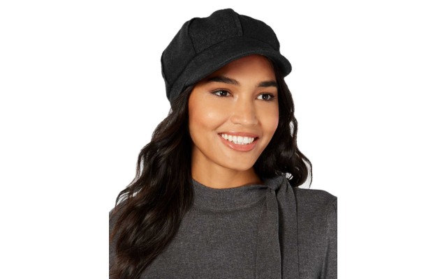  Womens Boucle Newsboy Cap, Black