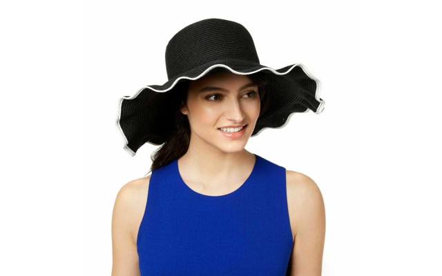  Women’s Packable Ruffle Floppy Sun Hat (Black, One Size)