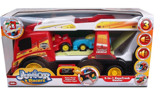 Junior Racers Lights and Sounds 2-in-1 Race Track Hauler w/ 2 Vehicles