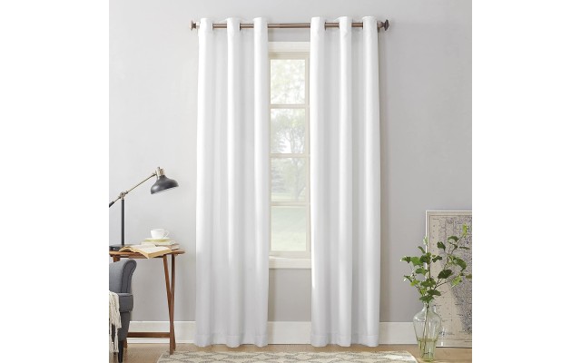  Montego Casual Textured Semi-Sheer Grommet Curtain Panel, White, 48×84