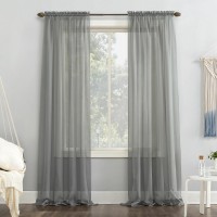 No. 918 Sheer Voile Rod Pocket Top Curtain Panel, Charcoal,  59″ x 95″